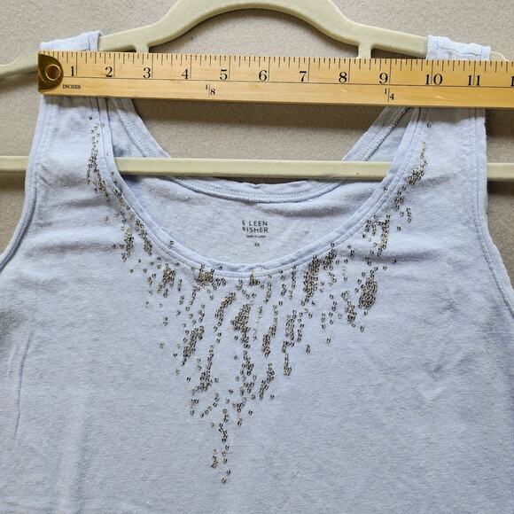 Eileen Fisher Tank Top Small Lt Blue Scoop Neck Sequins 100% Linen - Picture 5 of 7